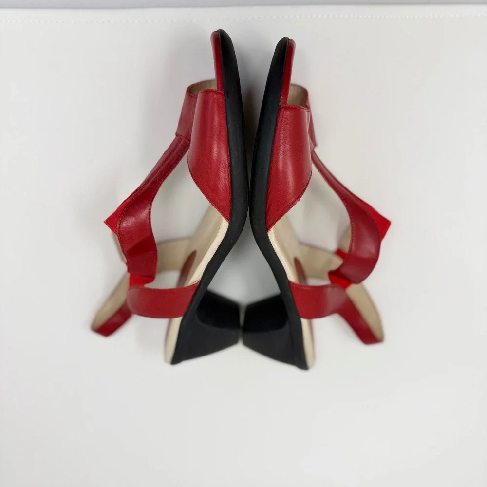 David Tate Womens 9.5 WW Red Leather T-Strap Slingback Sandals ARS17-402